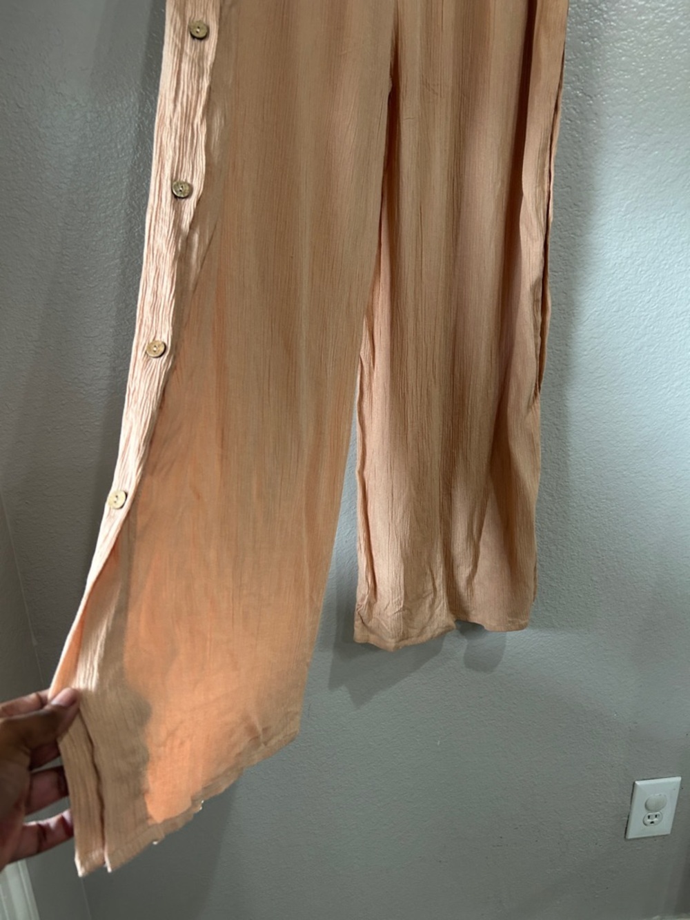 Salty Lemon Women’s Button-Trim Wide Leg Peach Pants Cover UP Sz XL Summer Boho - Picture 7 of 9